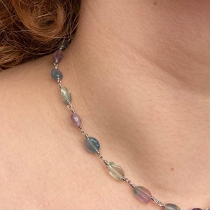 Fluorite and stainless steel necklace | delicate necklace | natural stone necklace