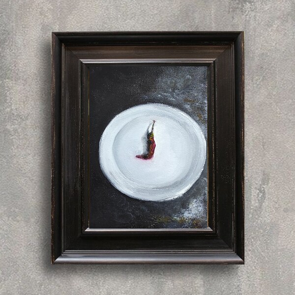 Red hot chili pepper Mini oil painting Original oil painting Still life painting Small oil painting Mini oil art