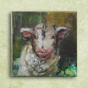Lamb painting Original oil art Impasto oil painting Animal artwork Vintage oil painting Sheep painting Countryside wall art