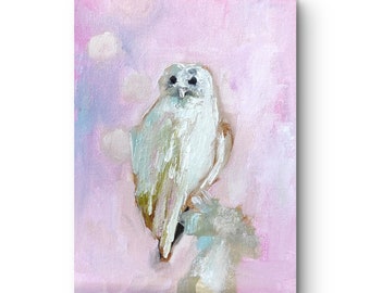 Owl oil painting Impasto bird portrait on canvas Original wall art Unique gift for her