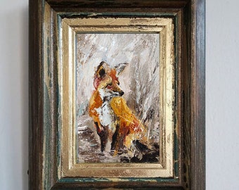 Fox art original oil painting Impasto artwork Small Red fox Hand painted gift