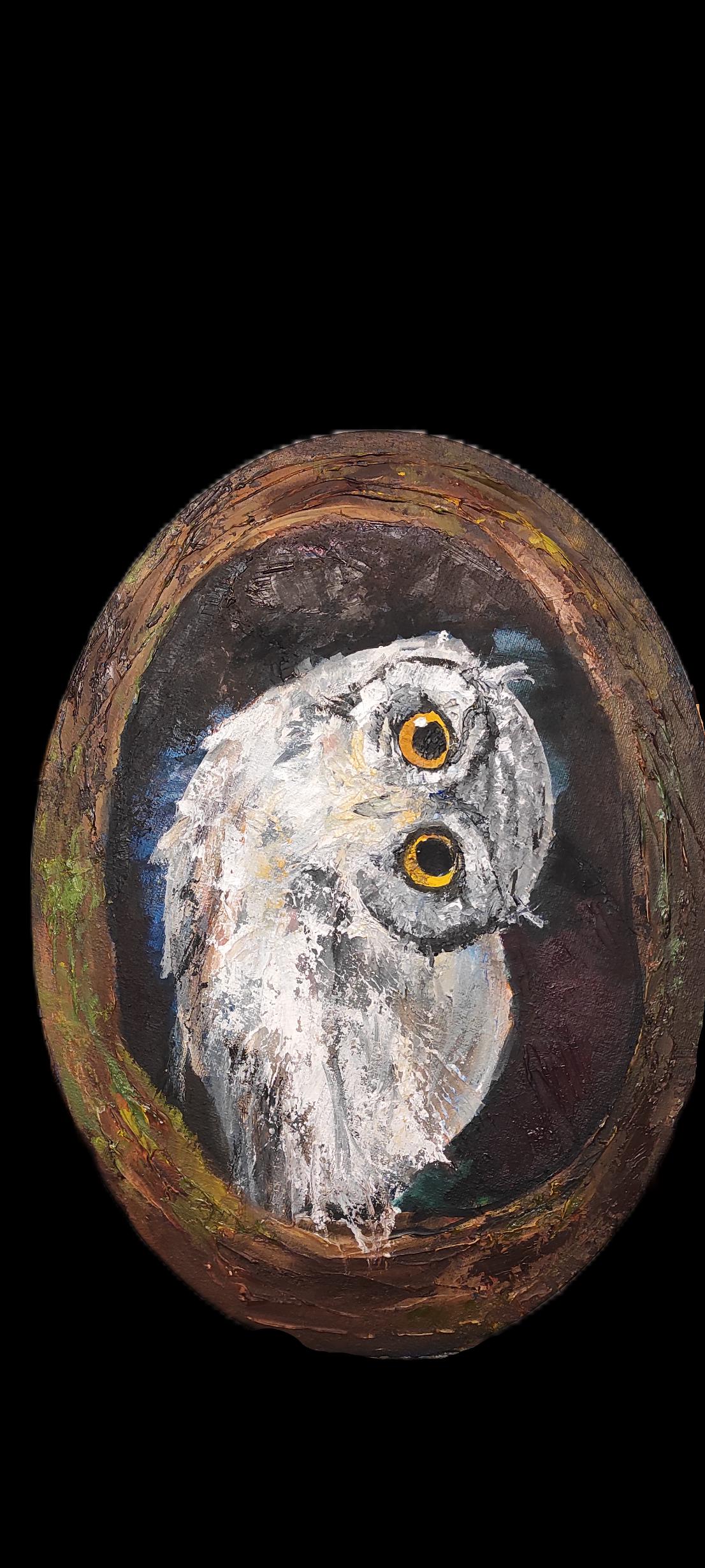 Snowy Owl painting Original Art Textured Wildlife wall Decor Oval canvas art