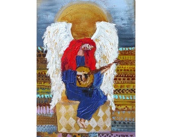 Angel artwork Original oil painting Guardian Angel Red haired angel Impasto painting Angel portrait