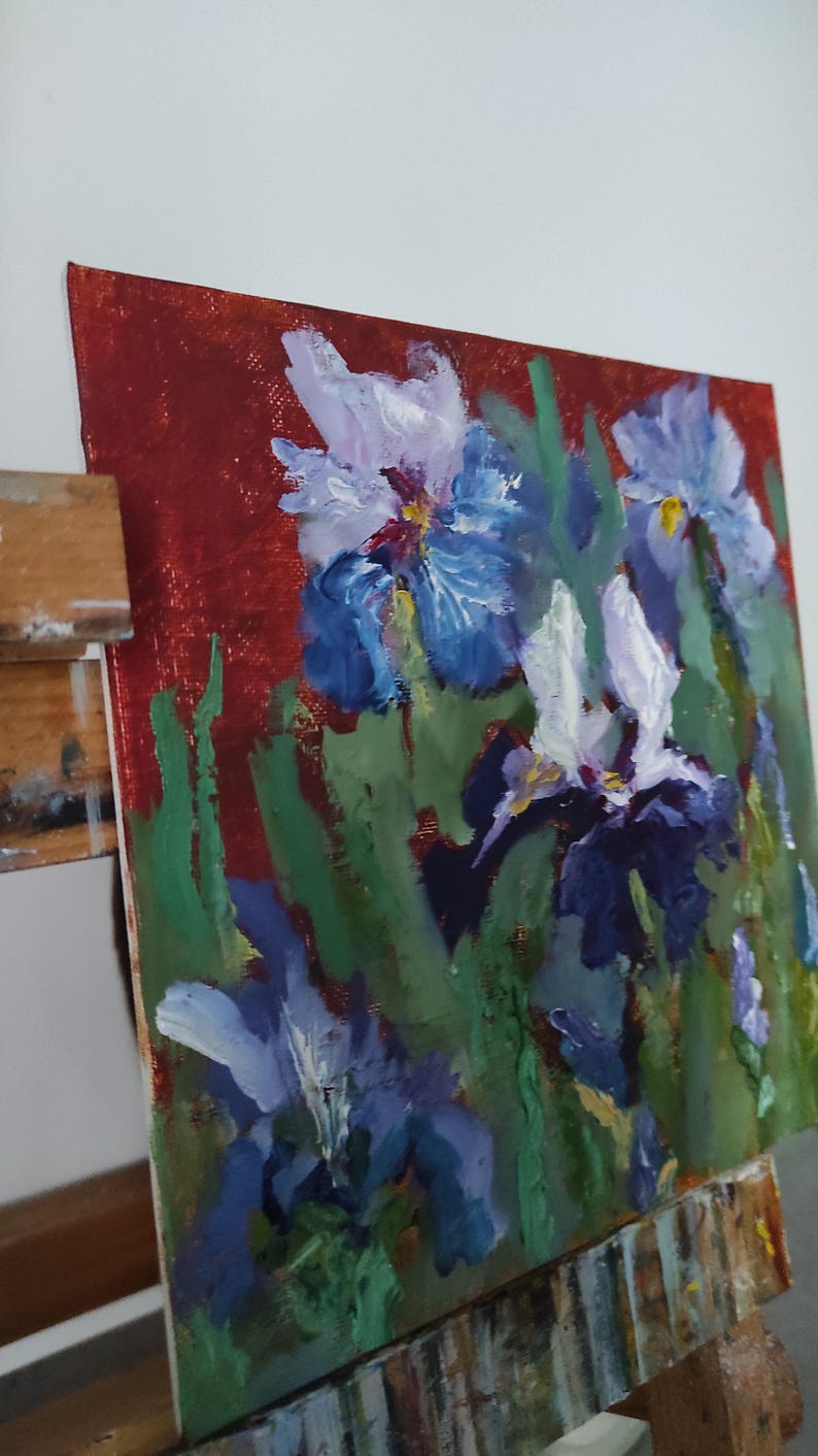 Original Irises Oil Painting Abstract Floral Impasto Artwork Modern ...