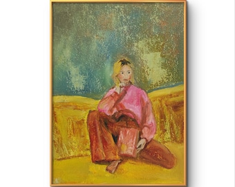 Woman reading book Original oil painting Librariancore Small painting