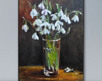 Snowdrops painting Original oil painting Snowdrop gifts Snowdrop flower