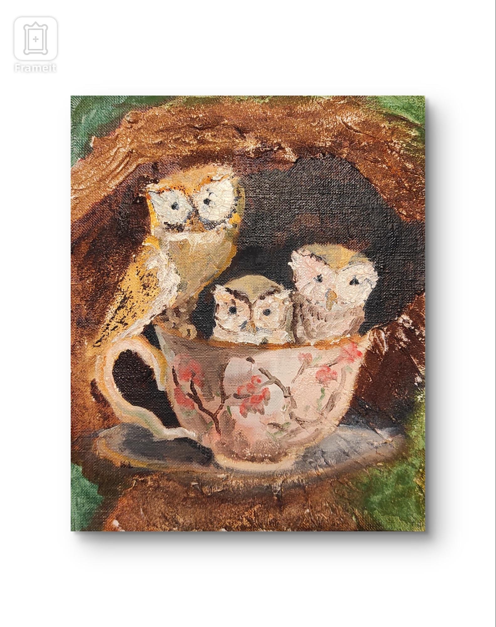 Owl oil painting Original painting Impasto artwork Textured oil painting Forest animal painting Rust