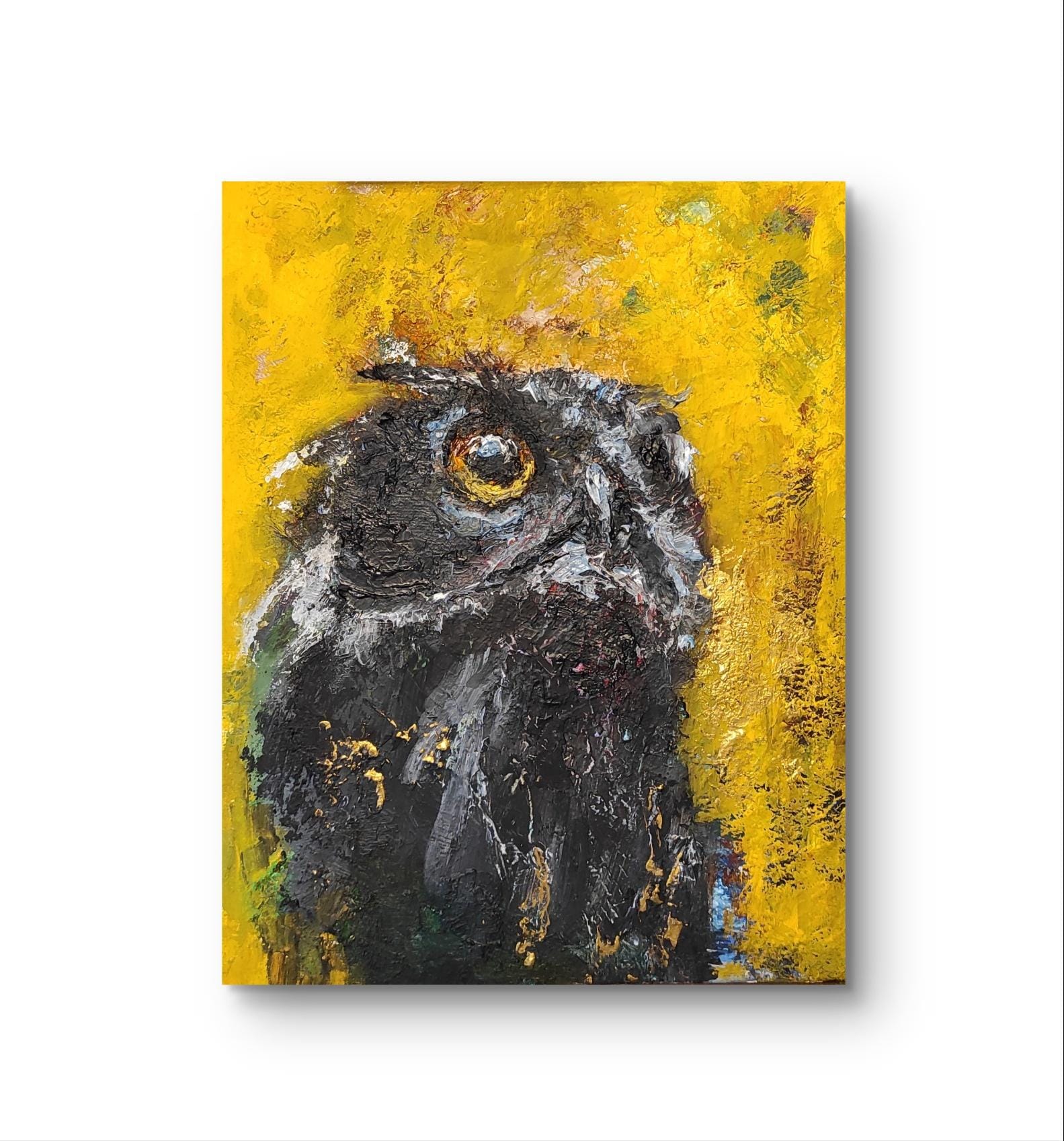 Great horned owl oil painting Original art Textured Whimsigoth decor