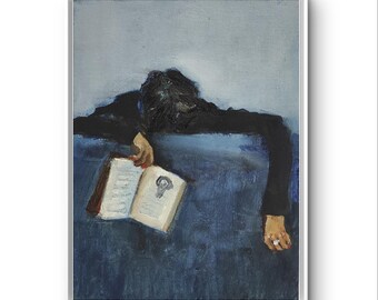 Woman with a book Original oil painting Portrait artwork Small painting gift