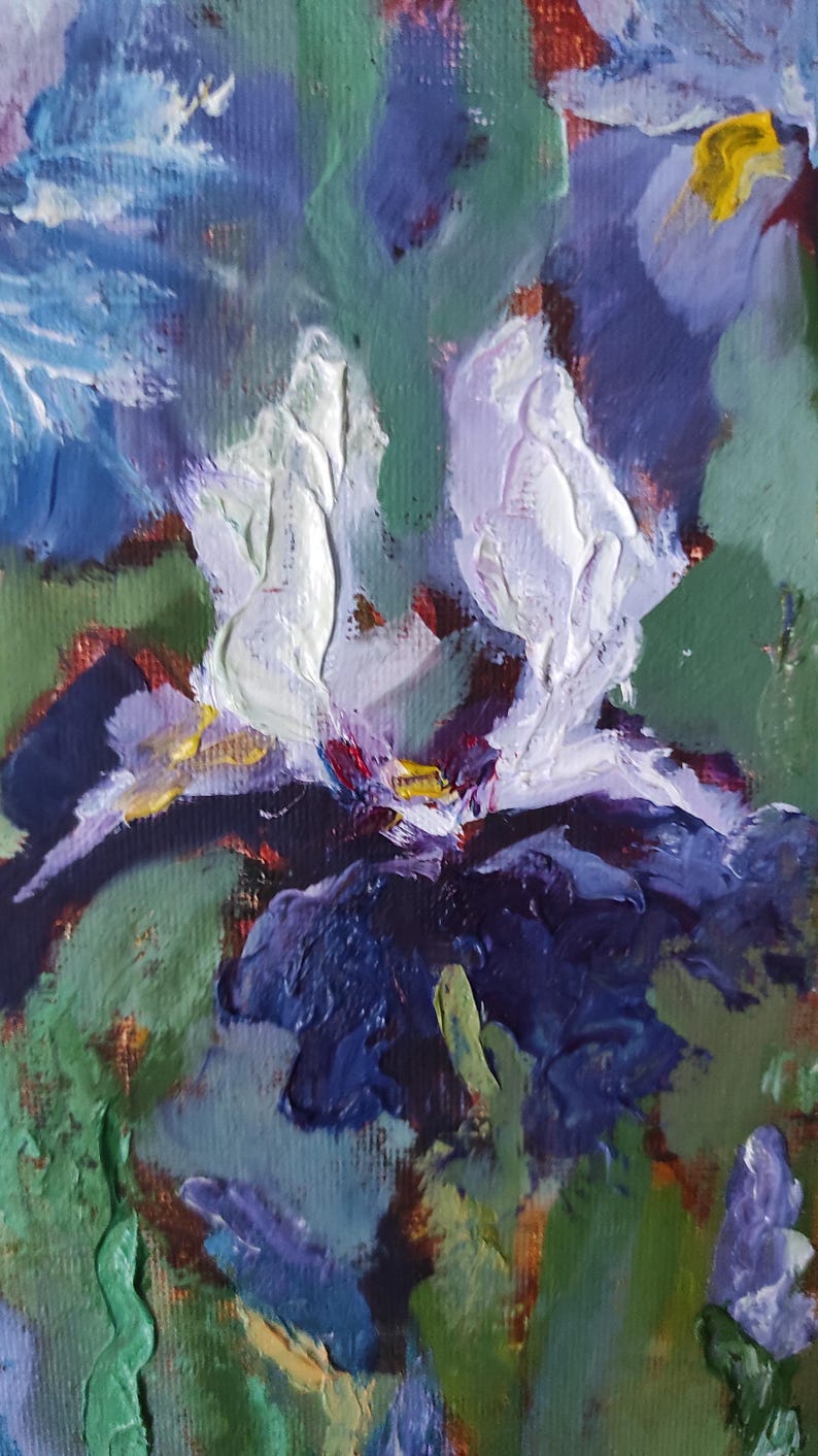 Original Irises Oil Painting Abstract Floral Impasto Artwork Modern ...