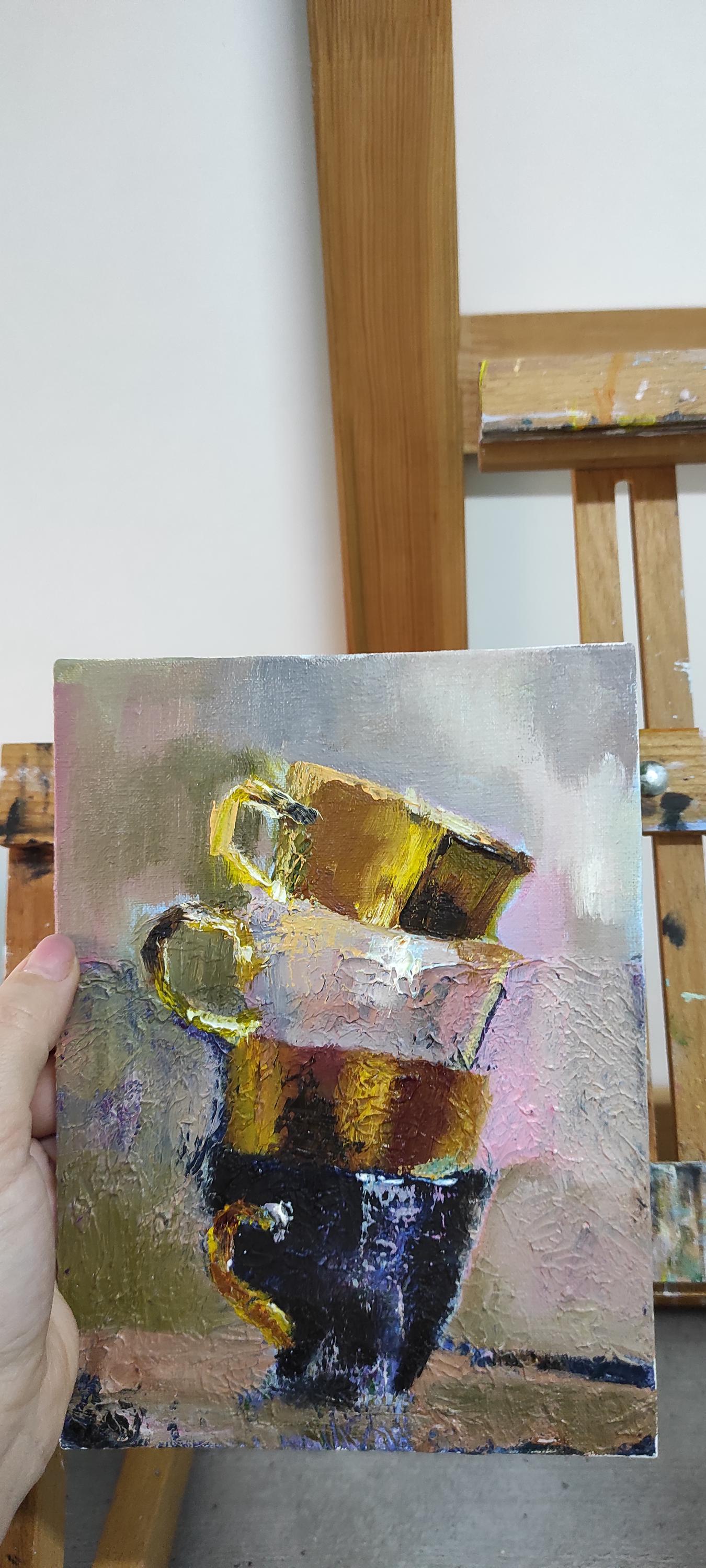 Still Life Original Art Cups Oil Painting Impasto Artwork Abstract ...