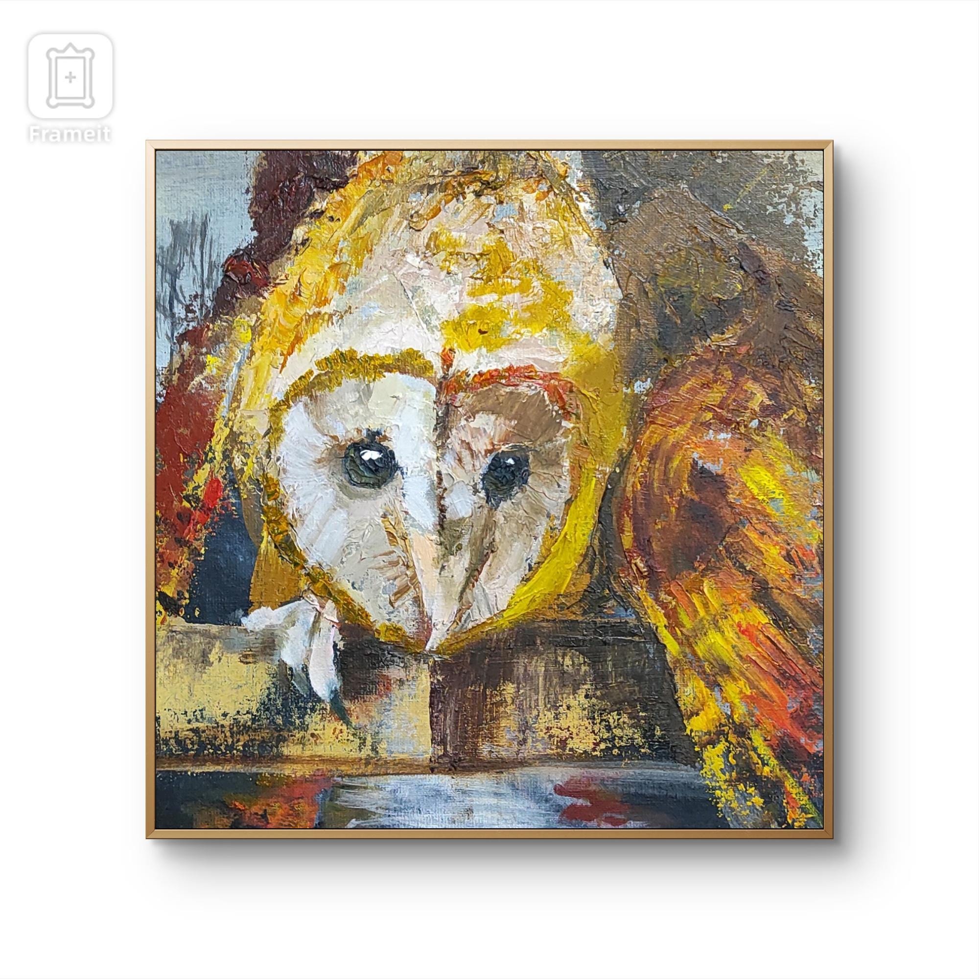 Owl painting Original oil painting Impasto artwork Animal painting Wildlife wall decor Small paintin