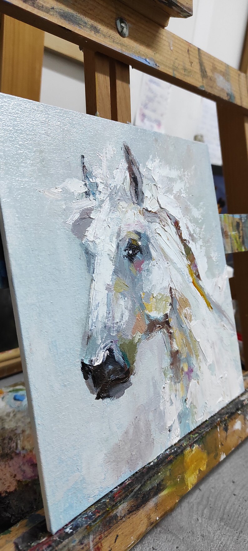 White Horse Oil Painting on Canvas Impasto Artwork Farm Animal Wall Art ...