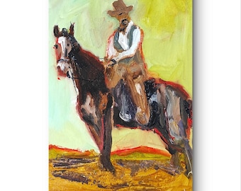 Cowboy Painting Horse Artwork Cowboy and Horse Artwork Prairie Ranch Painting Semi abstract Original oil painting  Western wall art