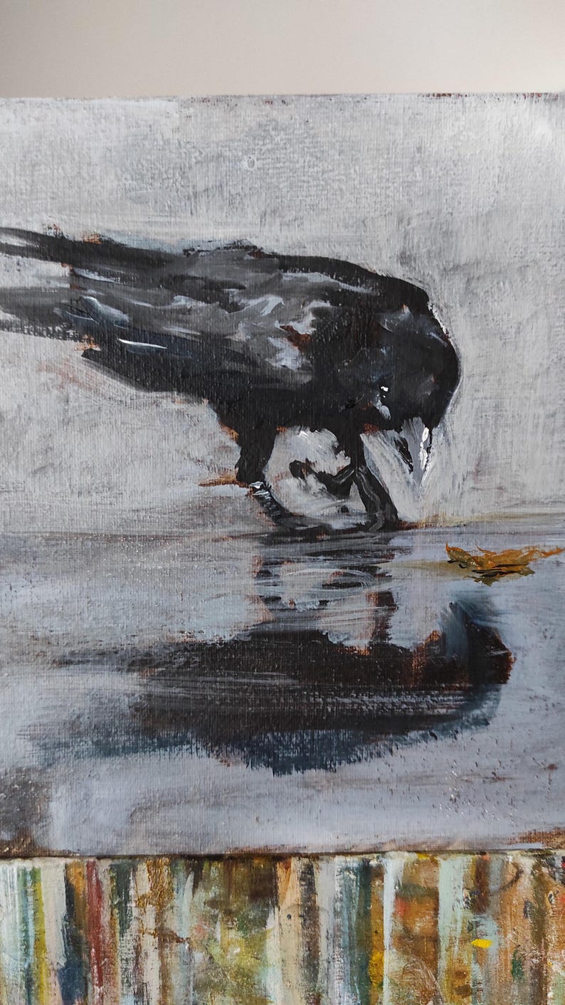 Original Raven Oil Painting Gothic Crow Art Dark Academia Wall Decor - Etsy