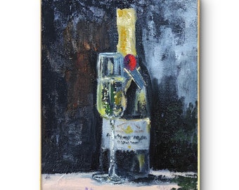 Champagne painting Original oil painting Champagne wall art Custom oil painting