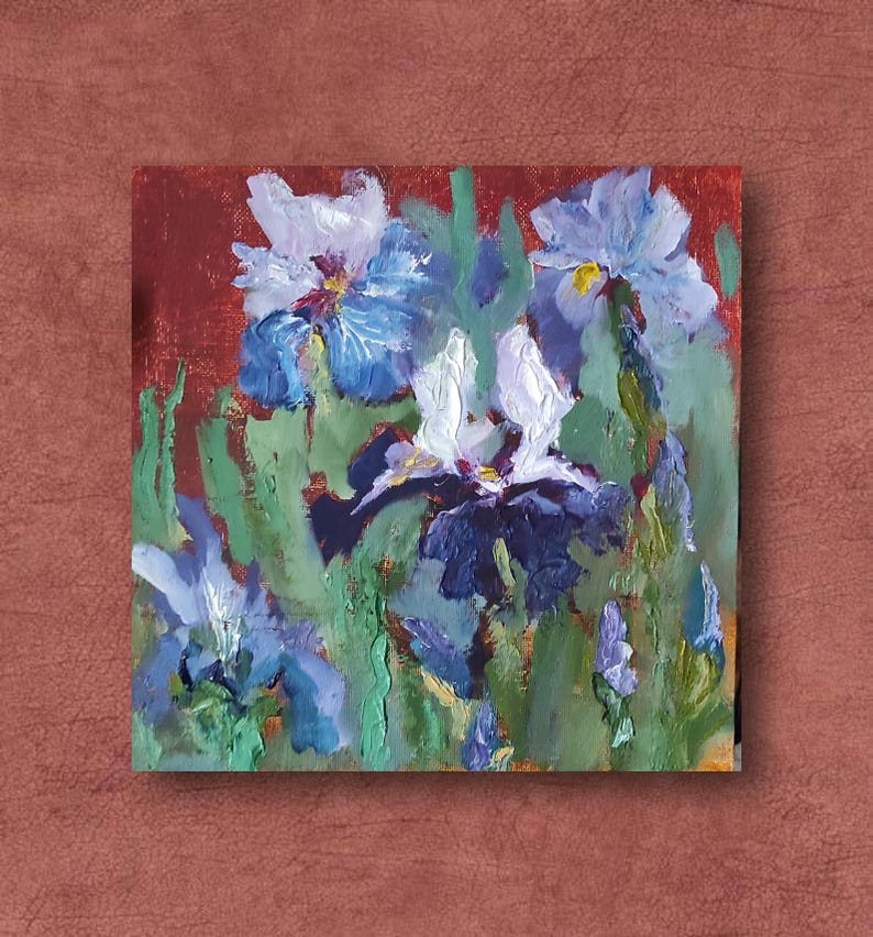 Original Irises Oil Painting Abstract Floral Impasto Artwork Modern ...
