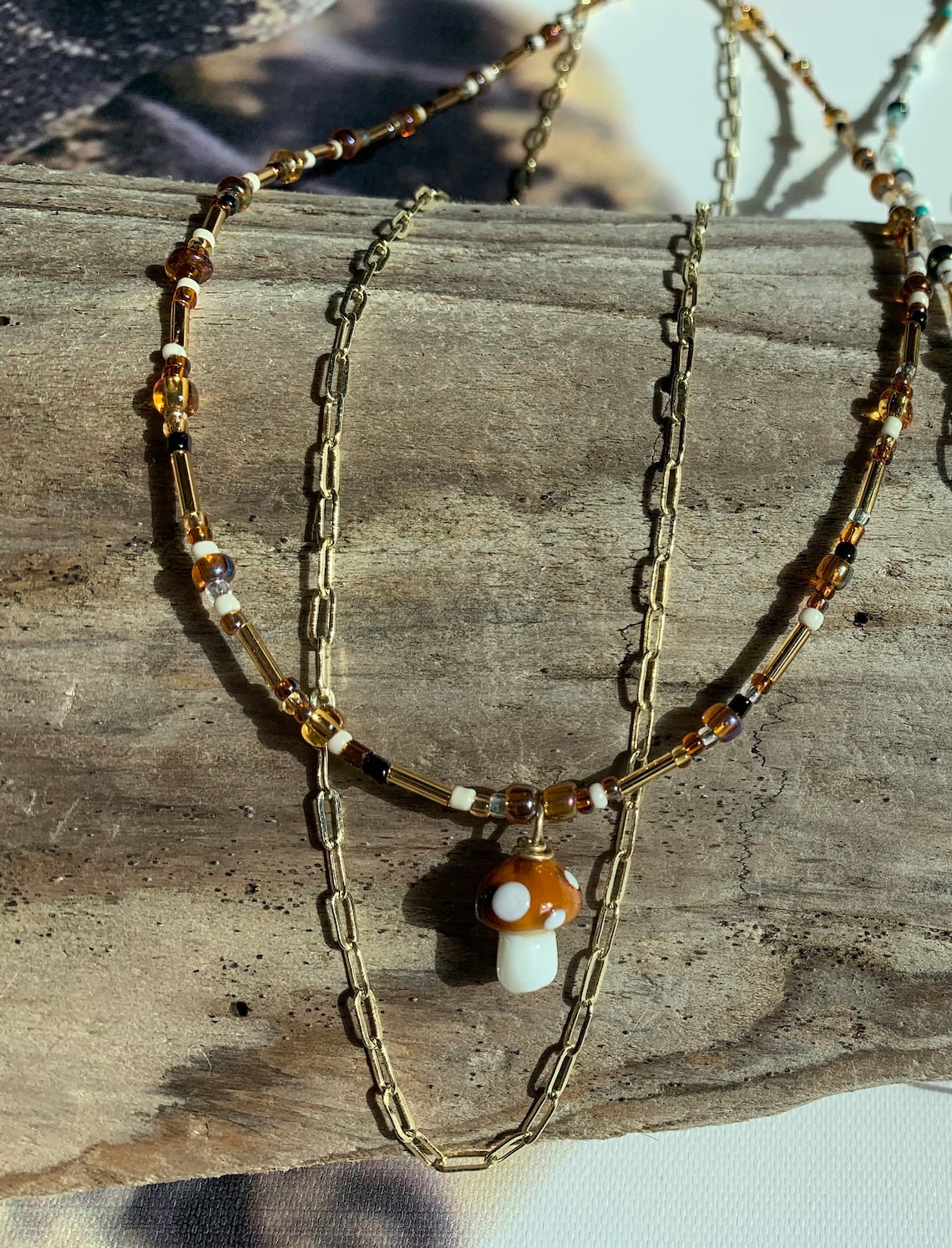 Mushroom Beaded Layered Necklace - Etsy Hong Kong