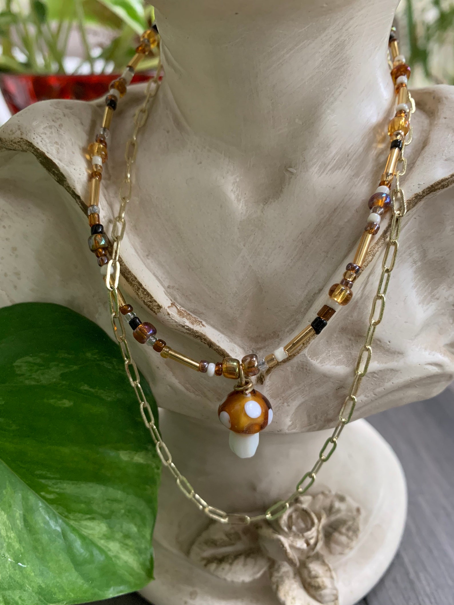 Mushroom Beaded Layered Necklace - Etsy Hong Kong