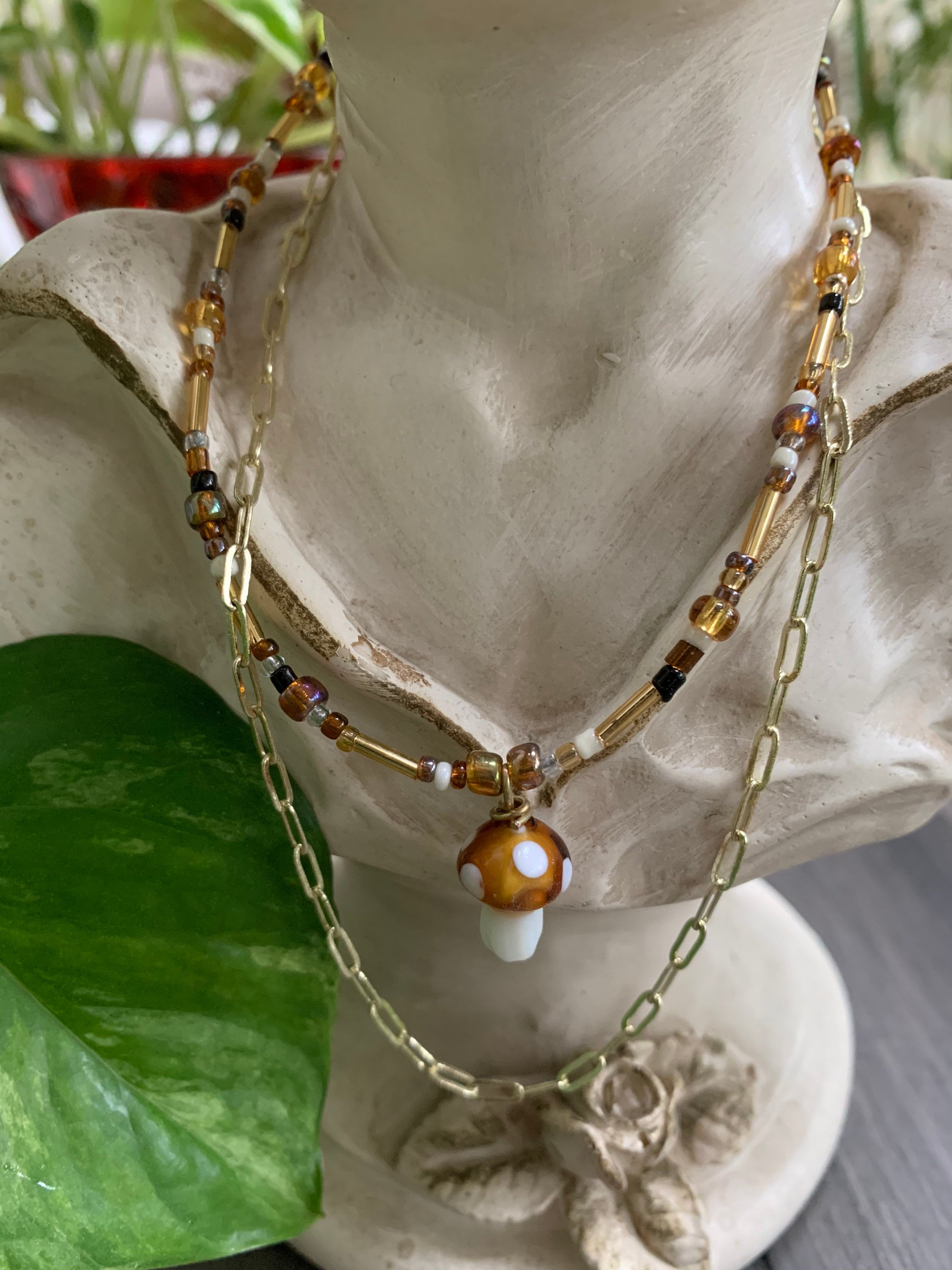 Mushroom Beaded Layered Necklace - Etsy Hong Kong