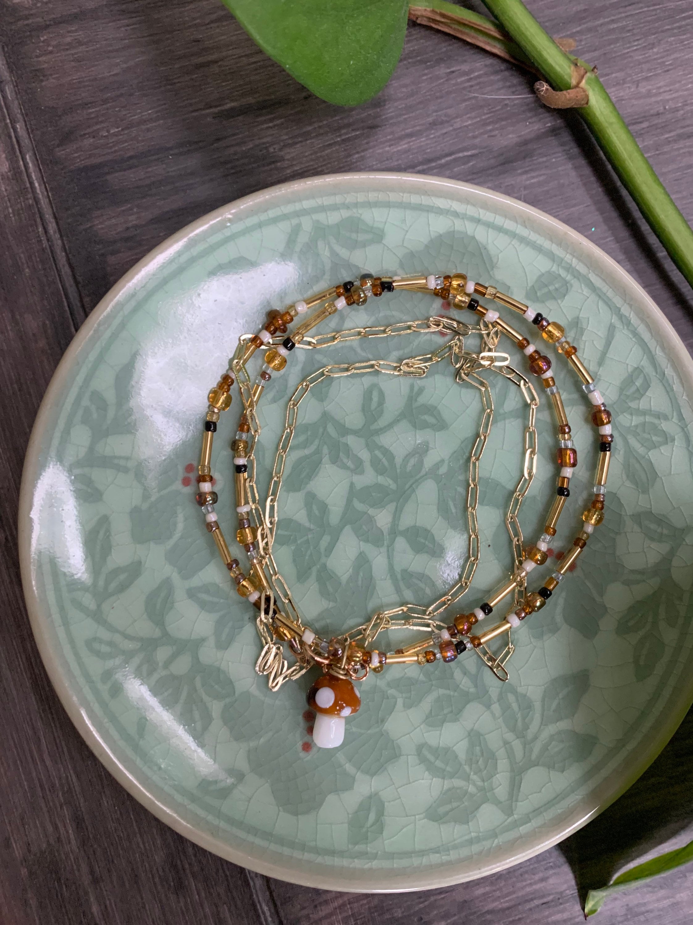 Mushroom Beaded Layered Necklace - Etsy Hong Kong