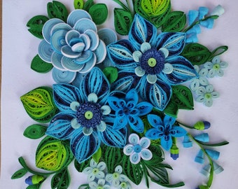 unframed wall hanging/Quilling wall art/3D Quilling wall décor/blue flowers Art /Paper quilling art/Unique Gift/Mother's day/Friend/Flowers