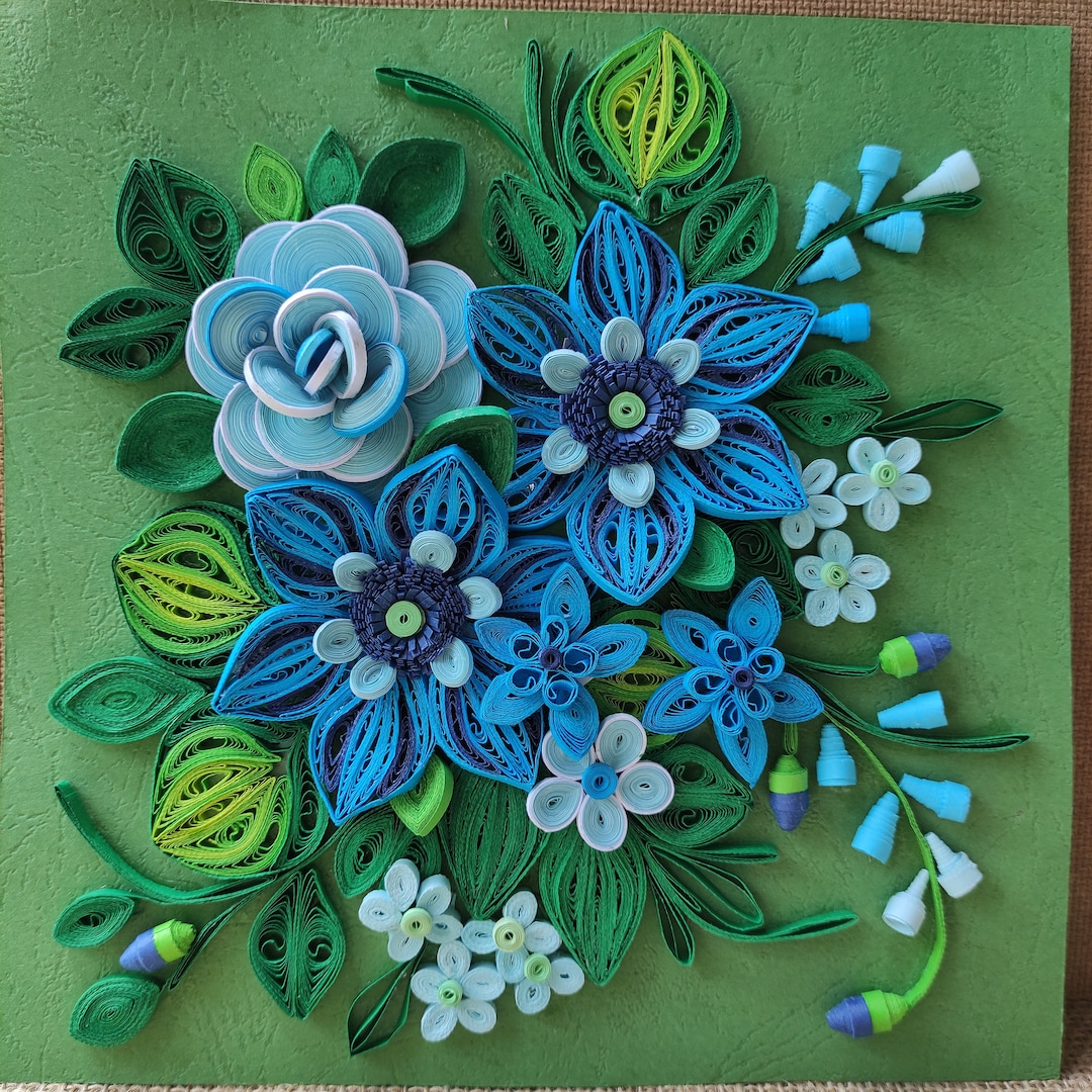 Wall Hanging/paper Quilling Wall Art/3d Quilled Wall Décor/blue Flowers