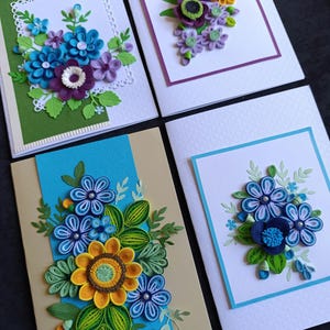 4 tarjetas con filigrana/juego de tarjetas con filigrana/filigrana de papel/regalo de aniversario de cumpleaños/hermosa tarjeta/tarjeta con filigrana/tarjetas florales/hecha a mano/tarjeta en blanco