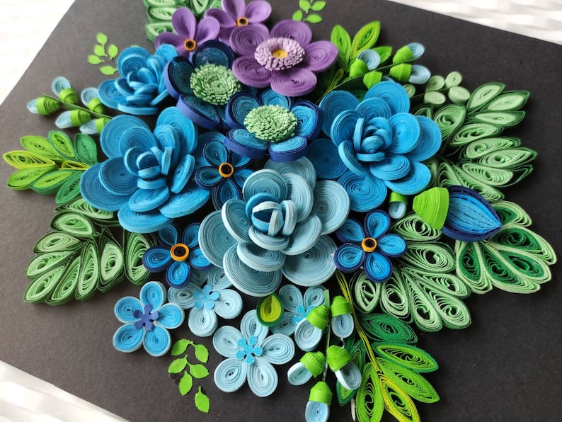 Paper quilling wall art /Unframed /quilling wall hanging/Quilling wall art/3D Quilling wall décor/Paper quilling art/Unique Gift/Flowers image 3