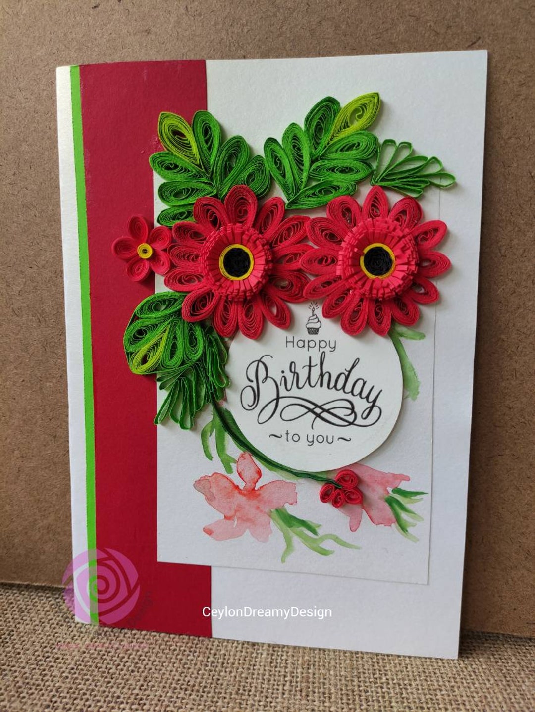 Red Colour Quilled Birthday Card/paper Flowers Cards/card for - Etsy UK