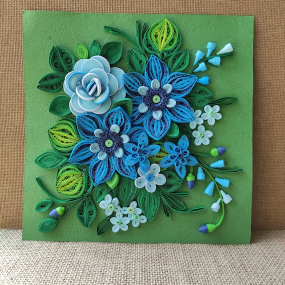 Wall Hanging paper Quilling Wall Art 3d Quilled Wall D cor blue