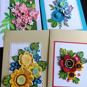 4 Quilling Karten/ Quilling Karten Set/Papier Quilling/Geburtstag Jubiläum Geschenk/Schöne Karte/quilling Karte/Blumen Karten/Handgemacht/ Blanko Karte