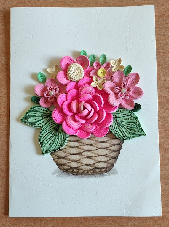 Handmade Quilling Greeting Card/paper Flowers Cards/card for Him Her/paper  Quilling Card Gift/beautiful Card/quilled Card/floral Cards -  Israel