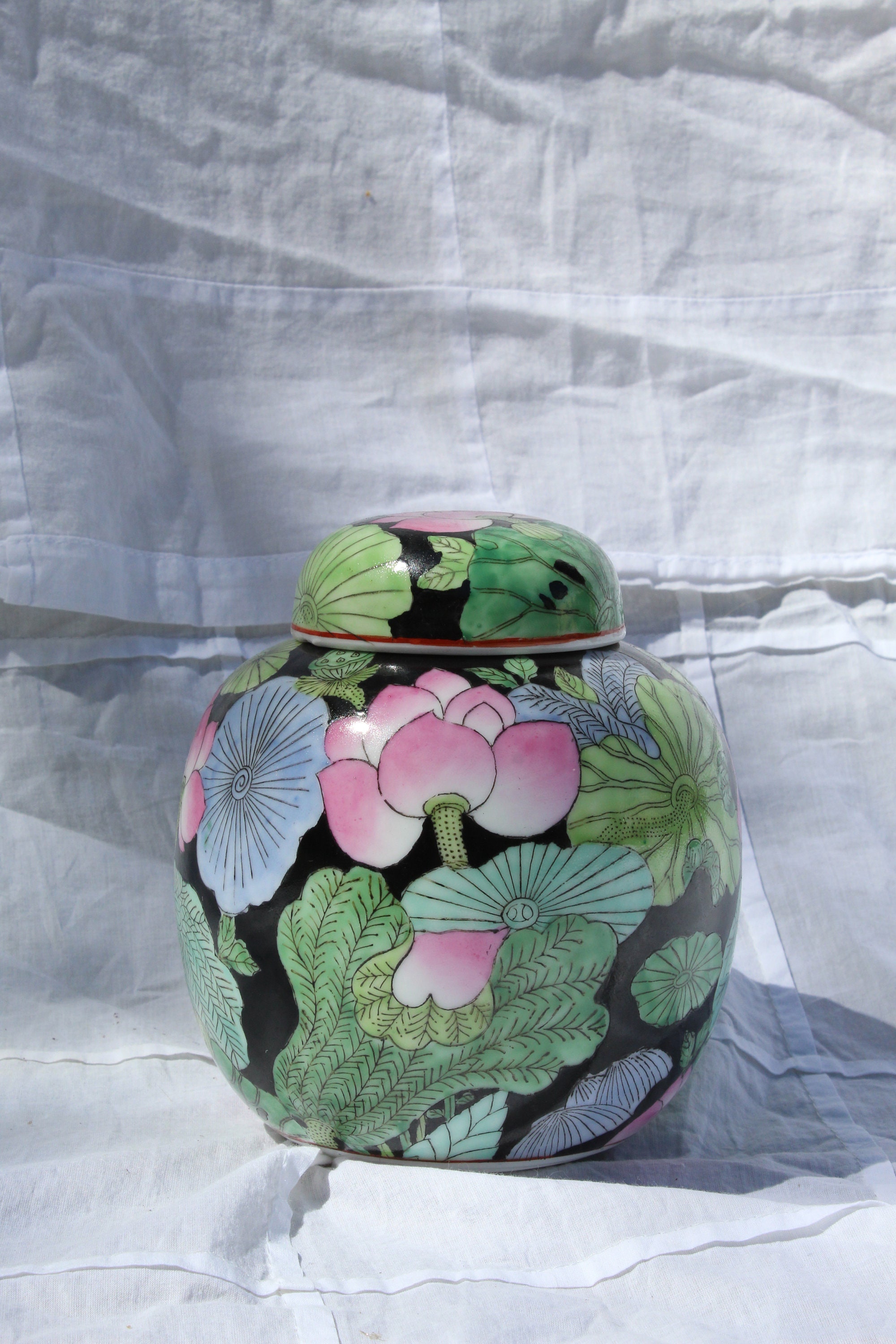 Vintage Chinese Ginger Jar / Vase Lotus Blossom Design Etsy