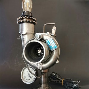 Turbo and Camshaft Lamp Desk Table  Automotive Art Auto Decor One of a Kind Weld Man Cave Garage Gift Free Shipping!!!