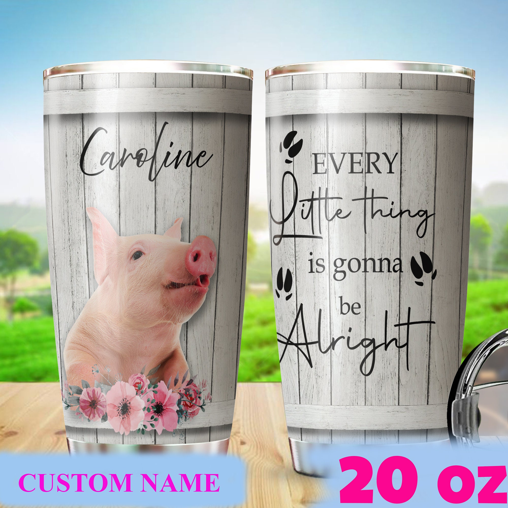 Pig Tumbler with Lid and Straw- Cute Pig Gifts for Pig Lovers- Pink Kawaii  Pig Cup, Coffee Mug, Skinny Tumbler, Water Bottle- Metal Thermal Insulated