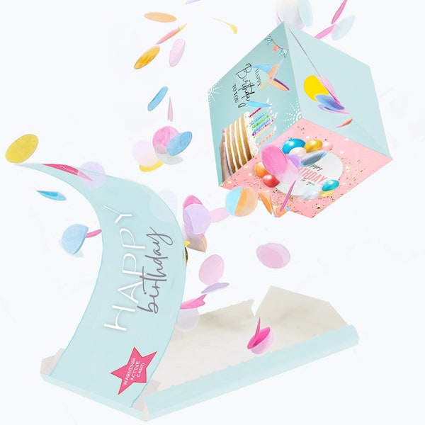 Joyeux anniversaire SurpriseCard par mycubes. Carte d’anniversaire Jumping 3D Pop UP avec confettis