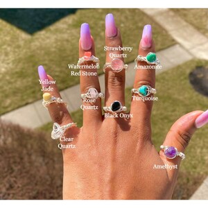 Healing Crystal - Wire wrapped Rings Tarnish- Free , gold and silver plated