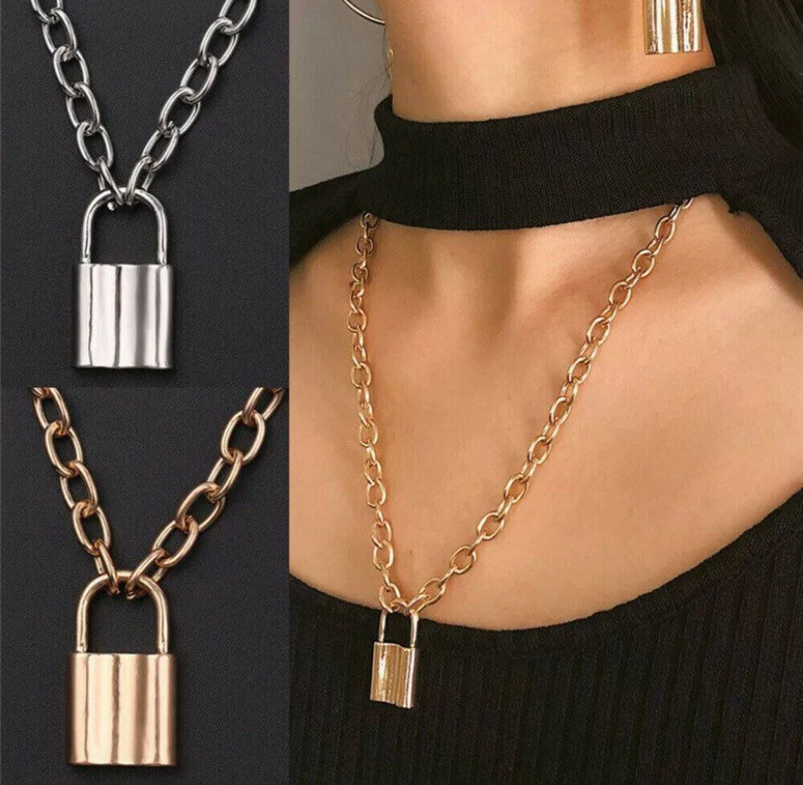 Either gold or silver chain and lock necklace Etsy