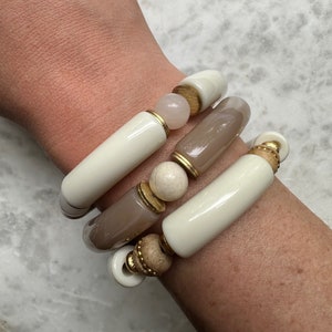 Acrylic tube bangle bracelet w/ accent beads