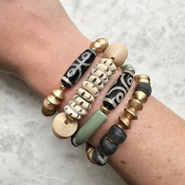 Bone, Glass & Gold Mix Stackable Bracelets | 1 Single Stackable bracelet | Perfect Mother’s Day Bracelets | friend gifts