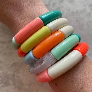 CUSTOM color mix | Acrylic tube bangle bracelet "chunky"  | Stackable Stretch Bracelet | Summer / Pool Jewelry