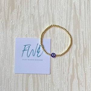 Evil Eye Bracelet | Gold Plated Round Beads | Blue Evil Eye | Custom Name Bracelet | Dainty Gold Bracelet