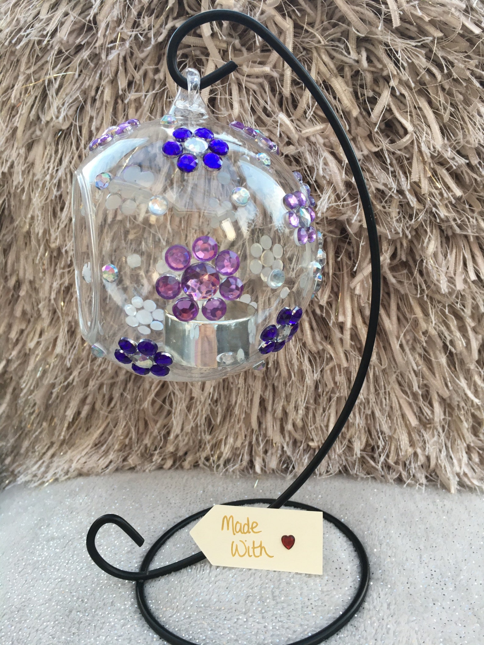 Glass tea light hanging globe hand decorated with gems Etsy