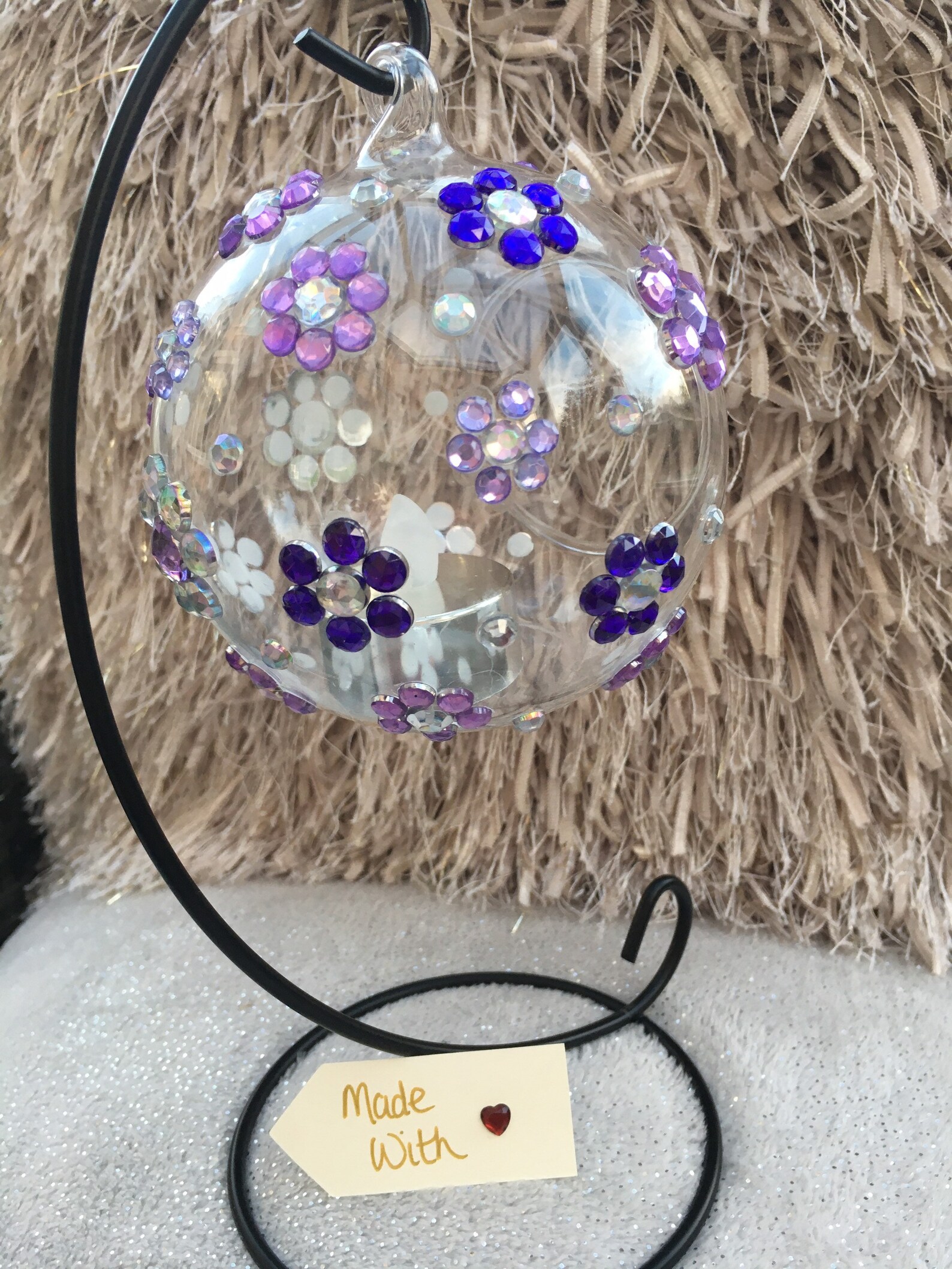 Glass tea light hanging globe hand decorated with gems Etsy