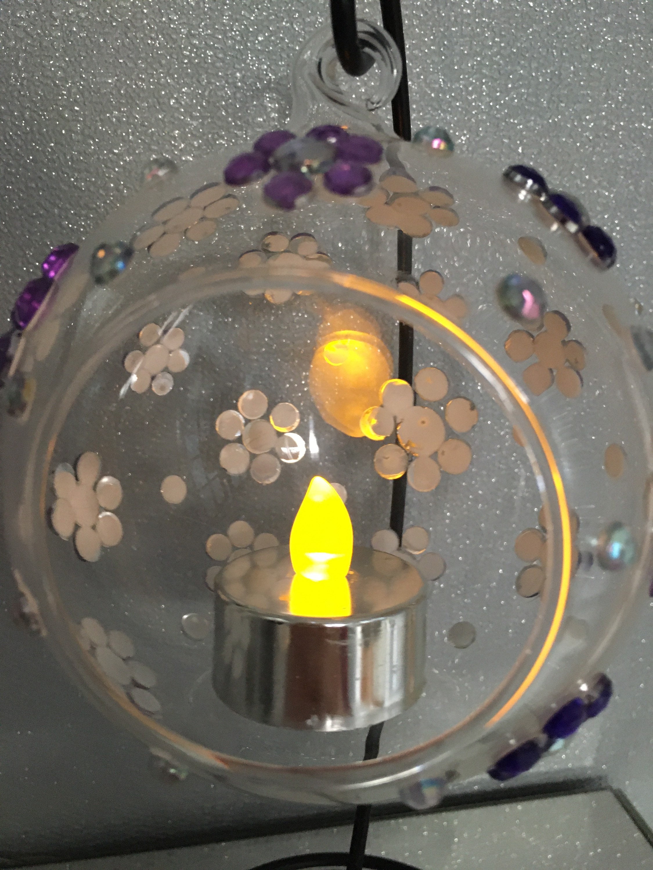 Glass tea light hanging globe hand decorated with gems Etsy