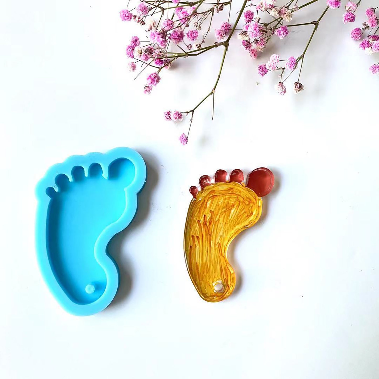 Baby Foot Keychain Silicone Mold Footprint Keychain Resin Etsy