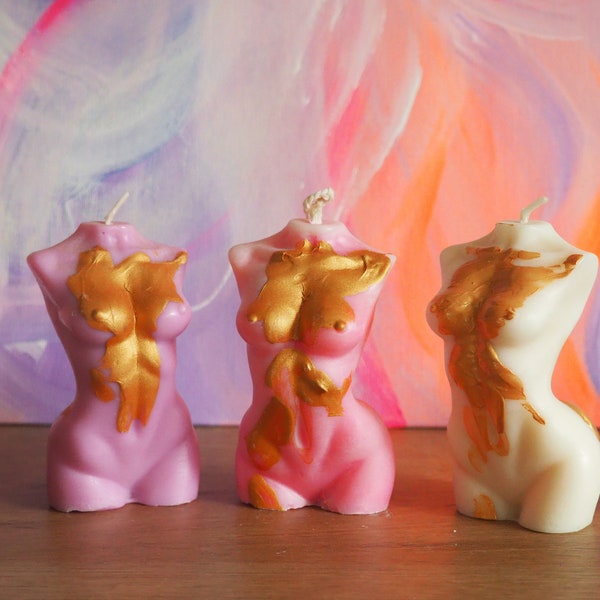 Body candle Ana w/ golden paint / vegan candle / home decor / Körperkerze / Female torso