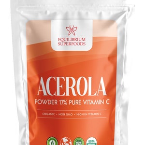 Acerola Powder 17% Pure Vitamin C Organic Non GMO High in Vitamin C 4oz