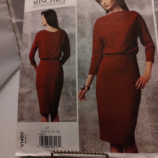 misses dress pattern, Badgley Mischka design, Vogue pattern, gift for her,  close fitted top, lined dress pattern,   sizes 6 - 14, V1460